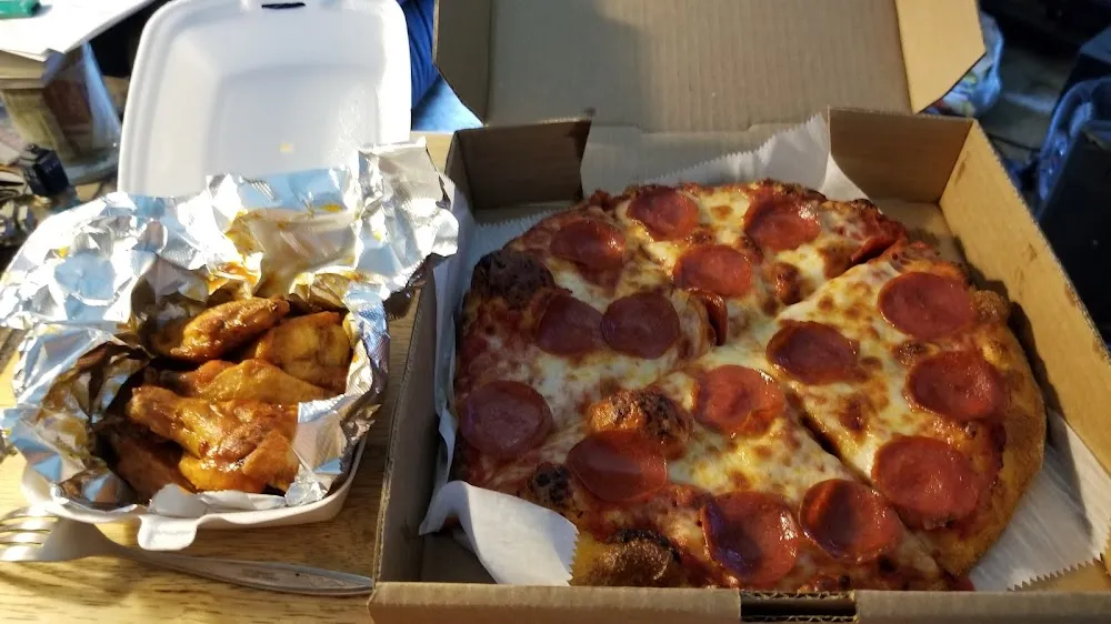 4 Cut Pepperoni Pizza and 5 Buffalo Ranch Wings